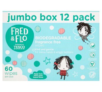 Fred & Flo Biodegradable Fragrance Free 60 Wipes 12 Box
