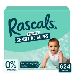 Rascals Premium Sensitive Wipes, Biodegradable | 12 x 52 (624) Baby Wipes